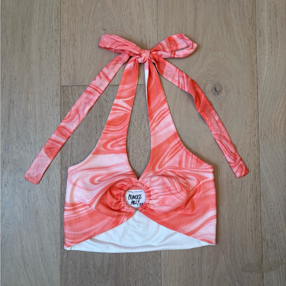 Princess Polly Coral and White Halter Top